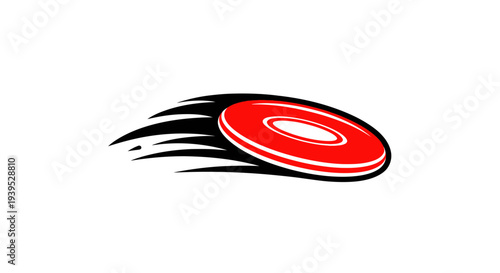 Red frisbee flying with motion blur effect on white background, sport concept