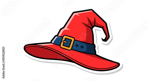 Red Witch Hat with Blue Band and Gold Buckle
