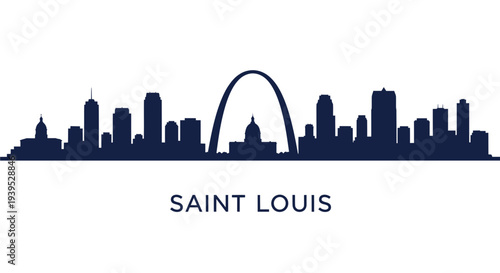 Saint Louis Skyline Silhouette with Gateway Arch and Buildings