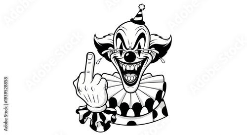 Scary Clown Showing Middle Finger, Evil Grin, Horror Art