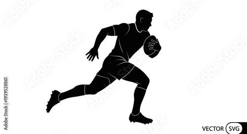 Rugby Player Silhouette Running with Ball