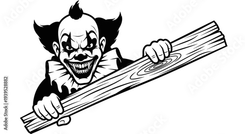 Scary Clown with Wooden Plank, Horror Character, Evil Grin