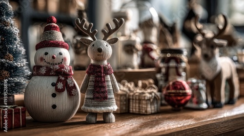 Charming Christmas Still Life with Wooden Figurines and Festive Decor