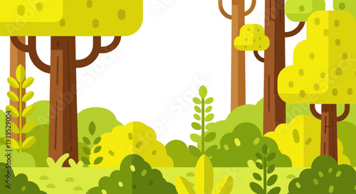 Vibrant Flat Forest Landscape with Green and Yellow Foliage