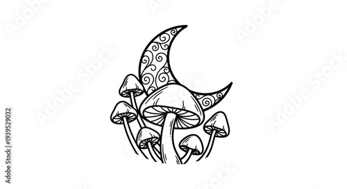 Whimsical Moonlit Mushrooms: Enchanted Night Forest Illustration