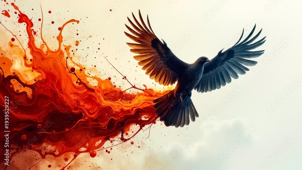 Fototapeta premium Black Feather Fire Tail Art Illustration