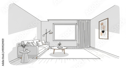 Minimalist Living Room Interior with Modern Furniture.