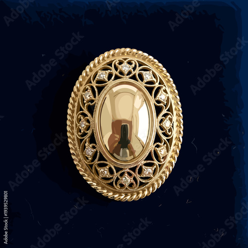 Gold Oval Jewelry Brooch Closeup.