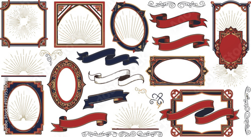 Vintage ornate frames and ribbons banners