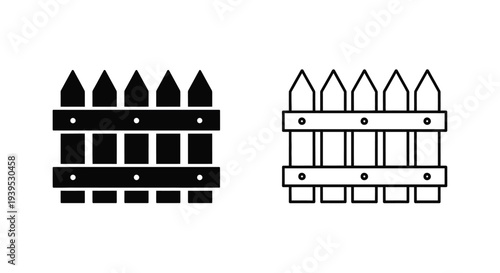 Two wooden fence illustrations one dark and one light silhouette
