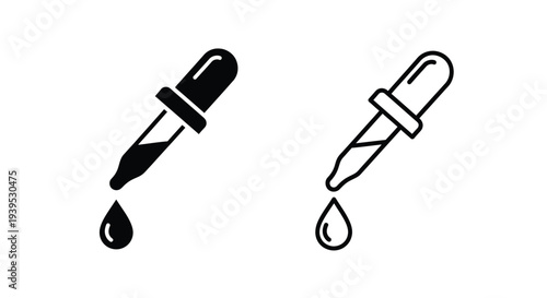 Two dropper icons one filled and one outlined in black silhouette