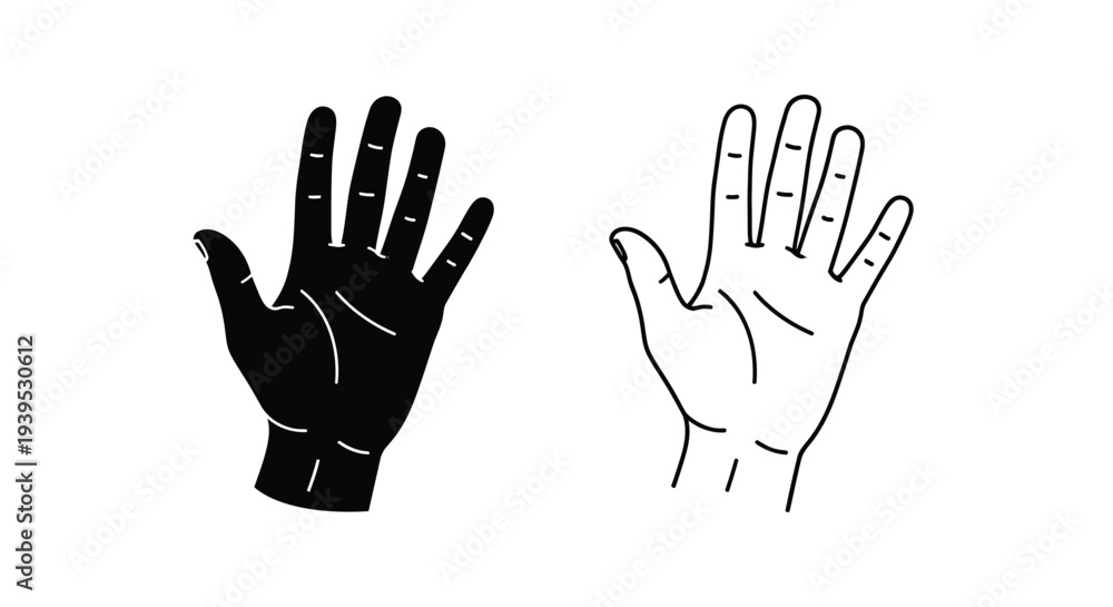 Fototapeta premium Two hands displaying open palm gestures a striking black silhouette