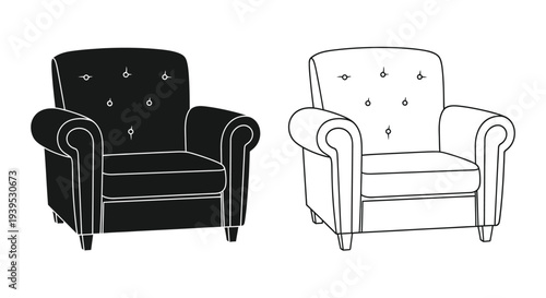 Two armchairs one solid black and one outlined a contrasting silhouette