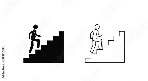 Person ascending stairs shown in contrasting black and white silhouette