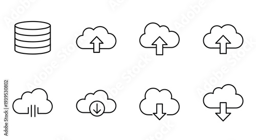 Cloud computing icons depicting data upload and download a simple silhouette
