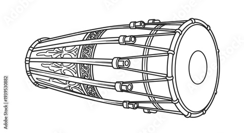 Detailed Line Art of a Traditional Drum