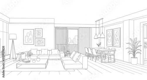 Minimalist Living Room Interior Design Illustration.