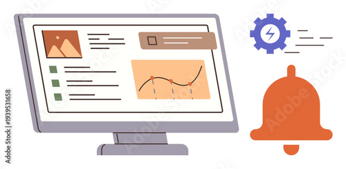 Workflow automation, productivity tools, data visualization, analytics, alerts, monitoring. Dashboard showing graph and icons. Data visualization and workflow automation concept