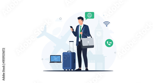 Global Business Traveler Connected: Smartphone, Luggage & Digital Mobility Abroad