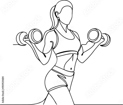 woman with dumbbell line art 