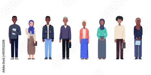 Diverse group of people standing in a row facing forward