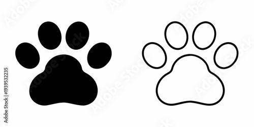 Black and white depictions of a canine or feline paw print