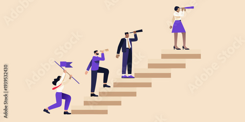 People climbing stairs representing ambition progress and leadership