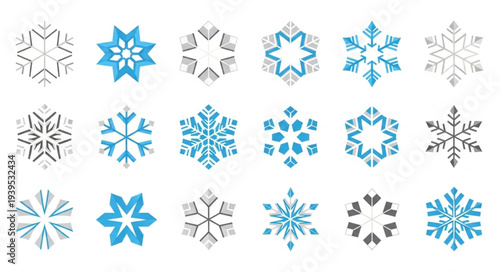 Collection of Various Snowflake Designs in Different Shapes and Sizes.