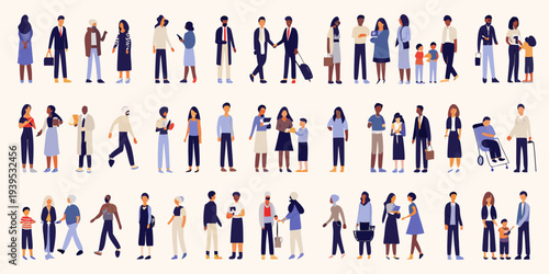 Diverse group of people in a flat vector illustration style