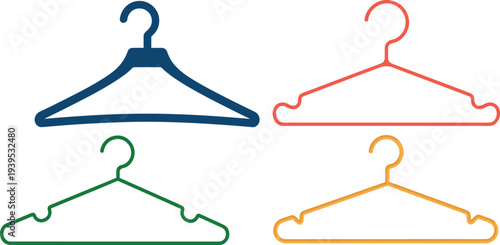 Flat vector colorful clothes hangers illustration, fashion accessory icons, garment storage concept, wardrobe design, modern minimal art, creative illustration