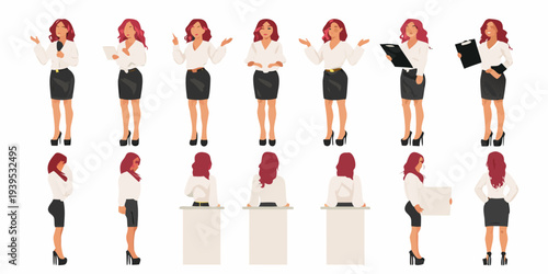 A businesswoman in various poses a full body illustration set