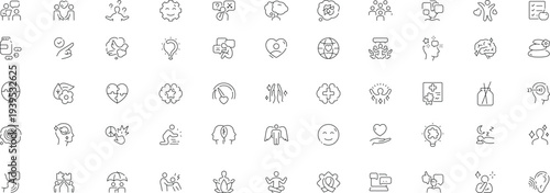 Psychology and mental line icons collection. Psychology, Therapy and Wellness Editable Vector Icons Collection