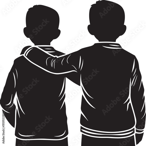 Friendship Silhouette Vector – Two Boys Together .