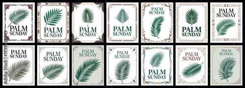 Palm Sunday Cards and Illustrations with Green Palm Leaves