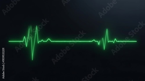 Glowing Green ECG Heartbeat Monitor Line Animation on Dark Screen, Seamless Medical Loop 4K