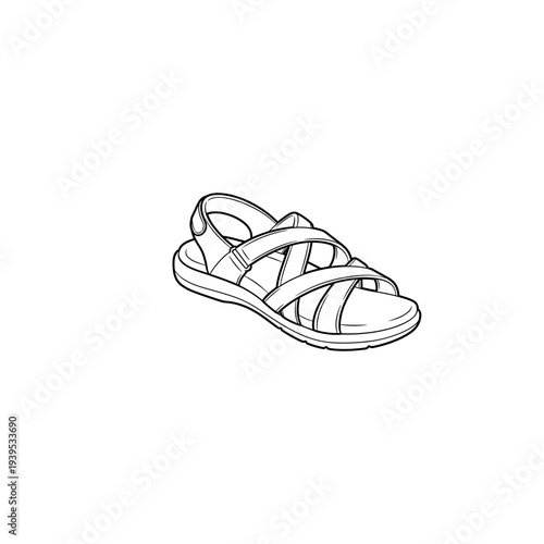 Cross strap sandal in minimalist design with white background  