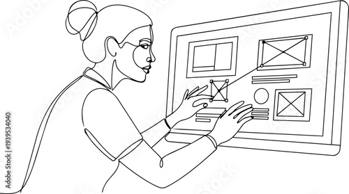 woman writing on a whiteboard line art 