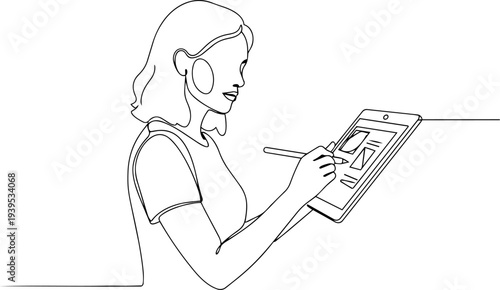 woman with laptop line art 