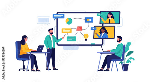 Hybrid Team Collaboration: Business Strategy Meeting, Online Presentation, and Project Management with Remote Workers