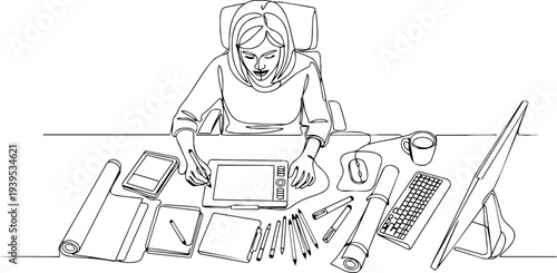 woman in a chair line art 