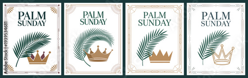 Palm Sunday with Crown and Palm Leaf Illustrations