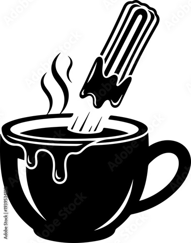 Churro Stick Dipping into Hot Chocolate vector illustration