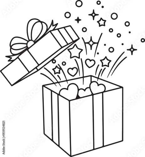 Gift box surprise with stars and hearts