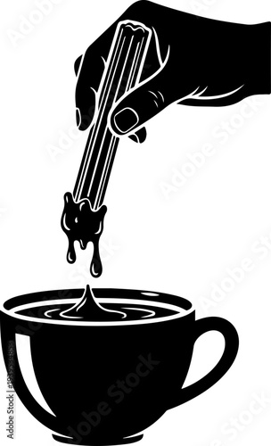 Churro Stick Dipping into Hot Chocolate vector illustration