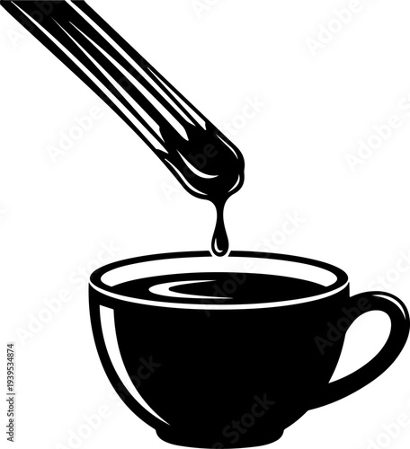 Churro Stick Dipping into Hot Chocolate vector illustration