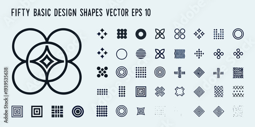 Collection of fifty diverse geometric shapes in a vector illustration