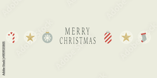Festive merry christmas greeting with candy canes and star icons