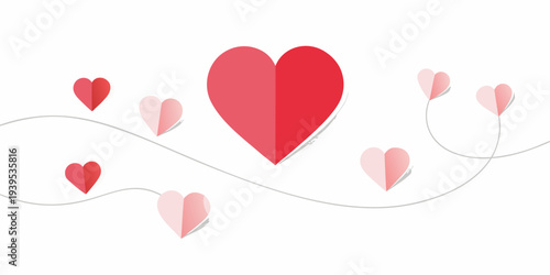 Paper hearts suspended on a string a romantic and delicate design