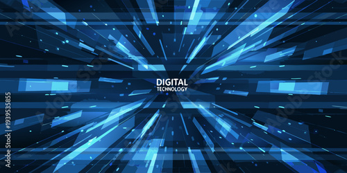 Abstract blue geometric lines radiating from a vanishing point