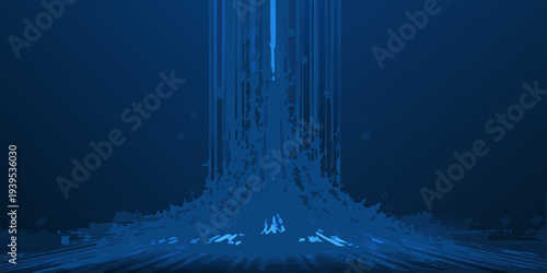 Abstract digital art featuring a cascading blue light formation